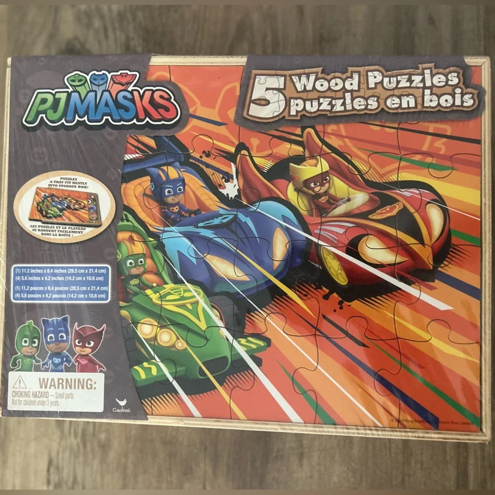 PJ Masks 5 Wooden Puzzles & Storage Box